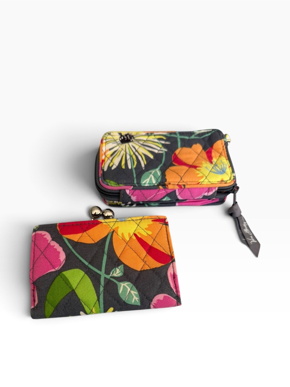 Vera Bradley Jazzy Blooms Quilted Wallet Bundle - Zip Around & Kisslock Clasp